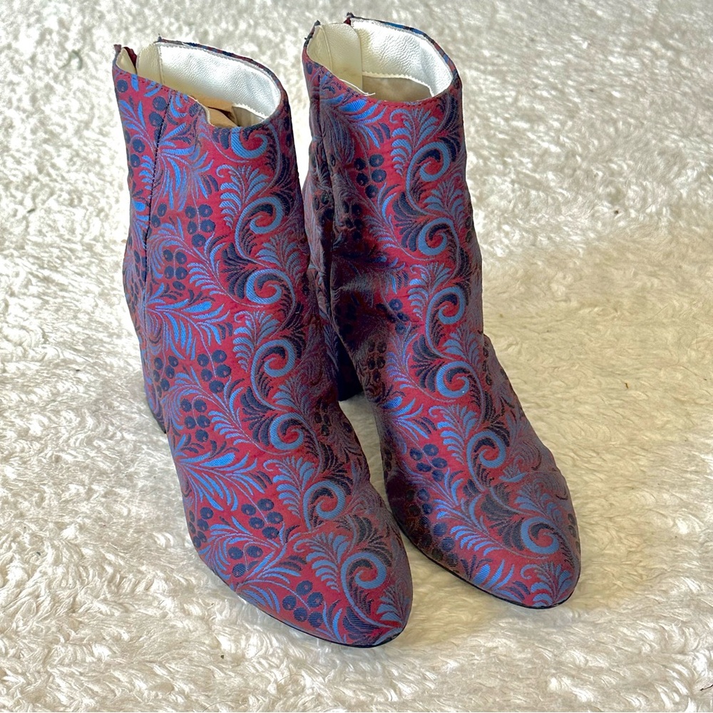 1901 Chunky Floral Brocade Patterned Ankle Boots - Red and Blue 7.5 - Picture 10 of 10